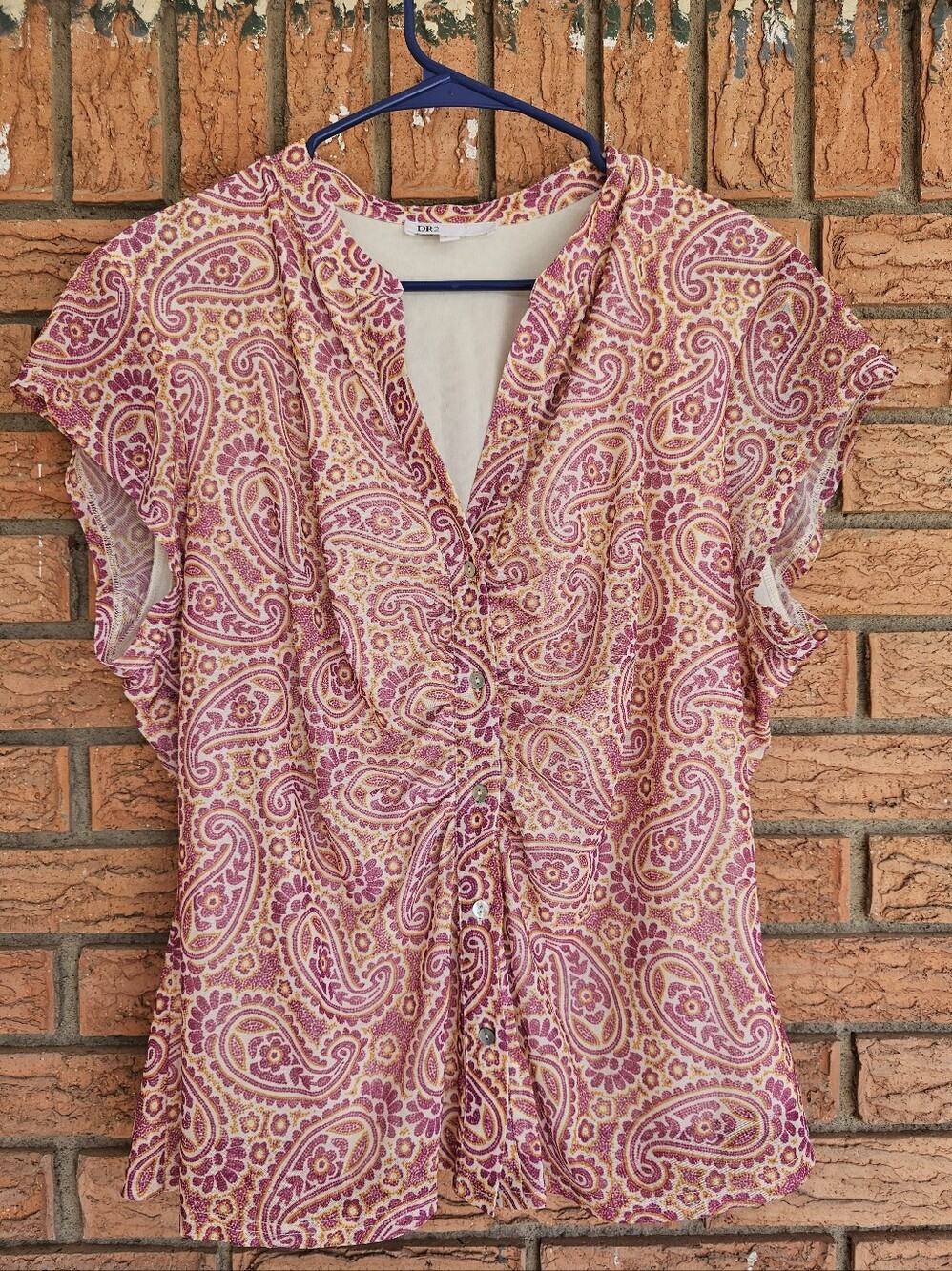 DR2 Women's Pink Paisley Short-Sleeve V-Neck Blouse Size XXL